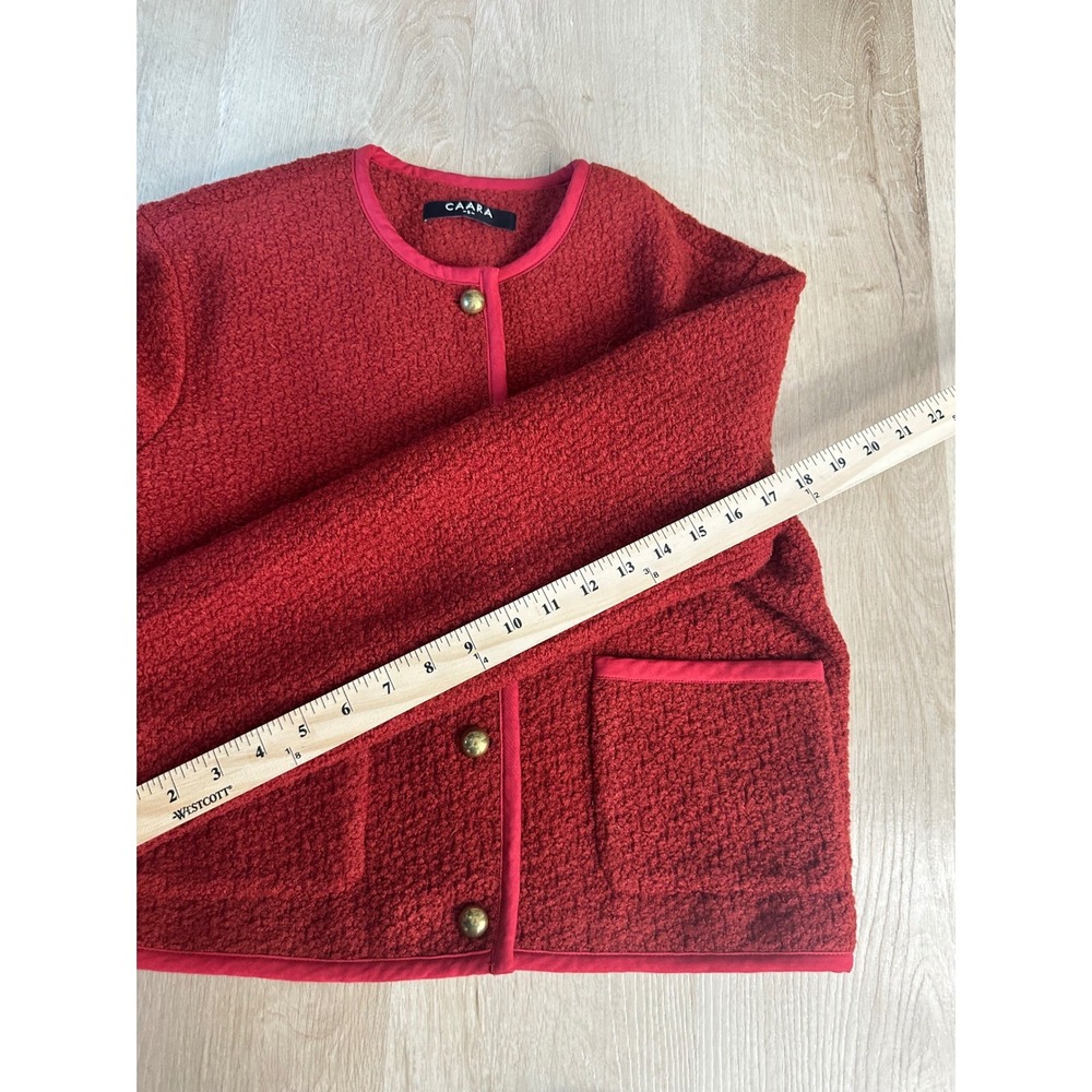 CAARA Joe Relaxed Fit Cropped Wool Boucle Red Jacket Rollneck Tweed Old Money - Picture 12 of 12